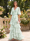 Chiffon A-Line V Neck Formal Dresses with Floral Print