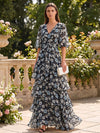 Chiffon A-Line V Neck Formal Dresses with Floral Print