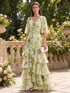 Chiffon A-Line V Neck Formal Dresses with Floral Print
