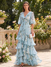 Chiffon A-Line V Neck Formal Dresses with Floral Print