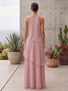 Long Chiffon A-Line Halter Neck Tiered Mother of the Bride Dresses for Wedding Party