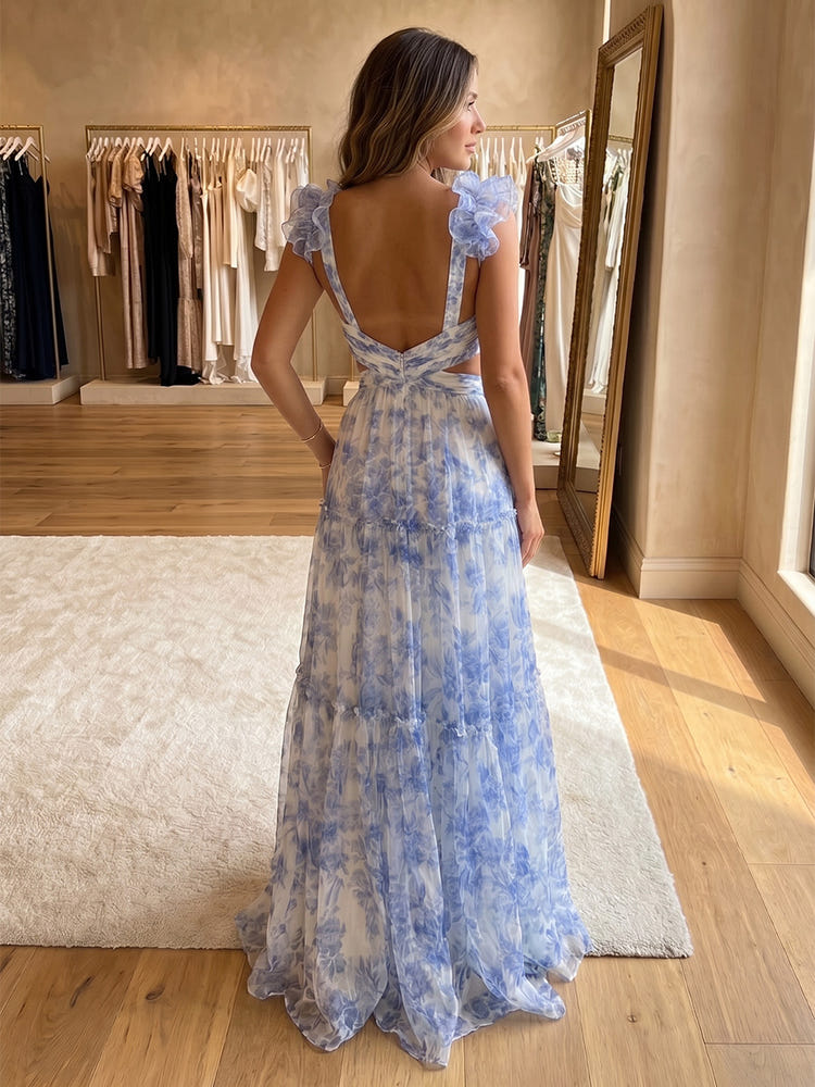 Chiffon A-Line V Neck Delicate Pleated Formal Dresses