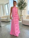 Jersey A-Line Halter Formal Dresses with 3D Flowers