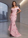 Jersey Mermaid Off Shoulder Formal Dresses with 3D Flowers