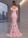 Jersey Mermaid Off Shoulder Formal Dresses with 3D Flowers