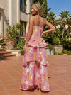Organza Jacquard A-Line Spaghetti Straps Tiered Formal Dresses