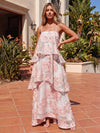 Organza Jacquard A-Line Spaghetti Straps Tiered Formal Dresses