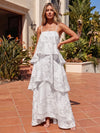 Organza Jacquard A-Line Spaghetti Straps Tiered Formal Dresses