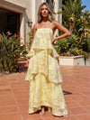 Organza Jacquard A-Line Spaghetti Straps Tiered Formal Dresses