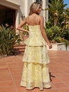 Organza Jacquard A-Line Spaghetti Straps Tiered Formal Dresses