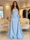 Satin A-Line U-Neck Formal Dresses with 3D Flowers
