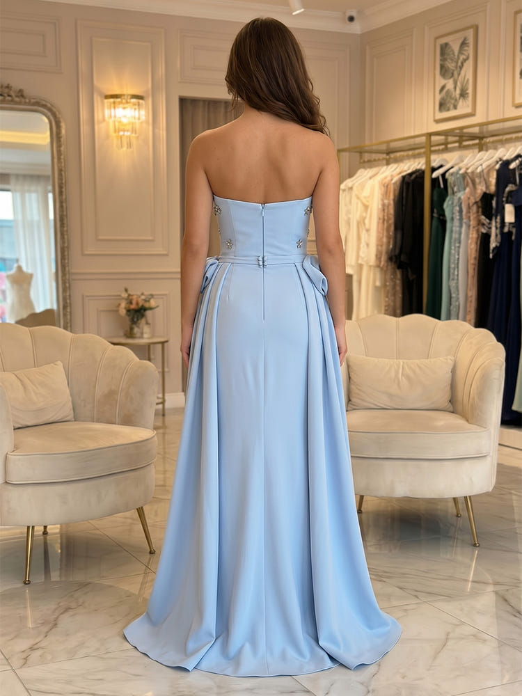 Satin A-Line U-Neck Formal Dresses with 3D Flowers