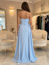 Satin A-Line U-Neck Formal Dresses with 3D Flowers