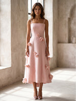 Organza A-Line Spaghetti Straps Formal Dresses with 3D Flowers