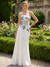 Satin Mermaid Strapless Formal Dresses with Floral Embroidery