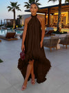 Satin A-Line Halter Formal Tent/ Trapeze Dresses with Feathers