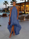 Satin A-Line Halter Formal Tent/ Trapeze Dresses with Feathers