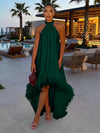 Satin A-Line Halter Formal Tent/ Trapeze Dresses with Feathers