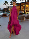 Satin A-Line Halter Formal Tent/ Trapeze Dresses with Feathers