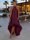 Satin A-Line Halter Formal Tent/ Trapeze Dresses with Feathers