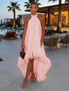 Satin A-Line Halter Formal Tent/ Trapeze Dresses with Feathers