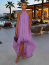 Satin A-Line Halter Formal Tent/ Trapeze Dresses with Feathers