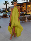 Satin A-Line Halter Formal Tent/ Trapeze Dresses with Feathers