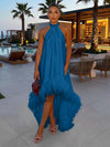 Satin A-Line Halter Formal Tent/ Trapeze Dresses with Feathers