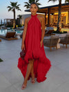 Satin A-Line Halter Formal Tent/ Trapeze Dresses with Feathers