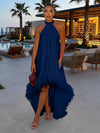 Satin A-Line Halter Formal Tent/ Trapeze Dresses with Feathers