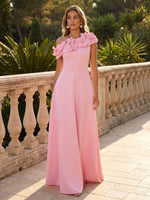 Satin A-Line One Shoulder Formal Dresses with 3D Flowers
