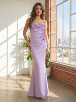 Satin Mermaid Strapless Pleated Formal Dresses