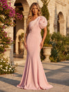 Chiffon Mermaid One Shoulder Formal Dresses with 3D Flowers