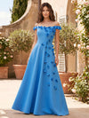 Jersey A-Line Off Shoulder Formal Dresses with 3D Flowers