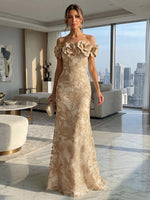 Jacquard Mermaid Off Shoulder Formal Dresses with 3D Flowers