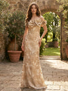 Jacquard Mermaid Off Shoulder Formal Dresses with 3D Flowers