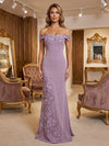Jersey Mermaid Off Shoulder Formal Dresses with Floral Embroidery