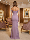Jersey Mermaid Off Shoulder Formal Dresses with Floral Embroidery