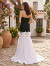 Chiffon Mermaid Strapless Formal Dresses with 3D Flowers