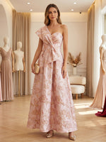 Jacquard A-Line One Shoulder Formal Dresses with Bow