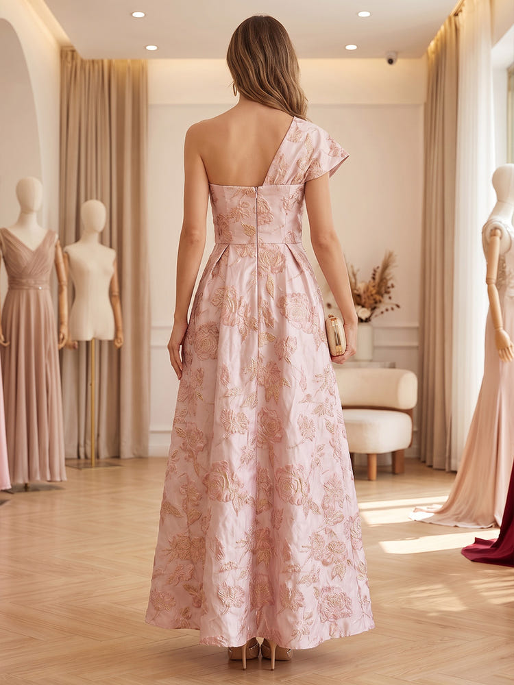 Jacquard A-Line One Shoulder Formal Dresses with Bow