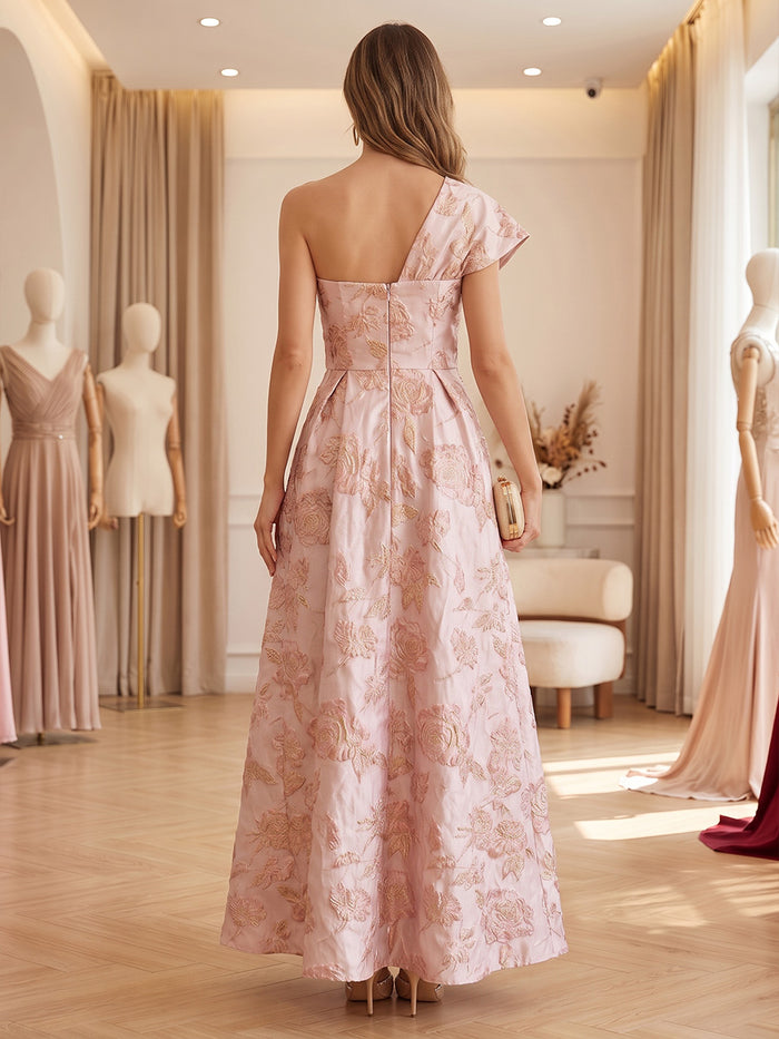 Jacquard A-Line One Shoulder Formal Dresses with Bow