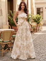 Jacquard A-Line Strapless Formal Dresses with 3D Flowers