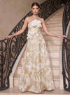 Classic A-Line Jacquard Strapless Evening Dresses with 3D Flowers