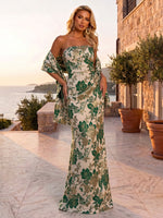 Jacquard Mermaid Strapless Formal Dresses with Shawl