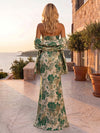 Jacquard Mermaid Strapless Formal Dresses with Shawl