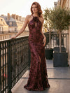 Sequin Mermaid Halter Formal Dresses with Keyhole
