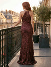 Sequin Mermaid Halter Formal Dresses with Keyhole
