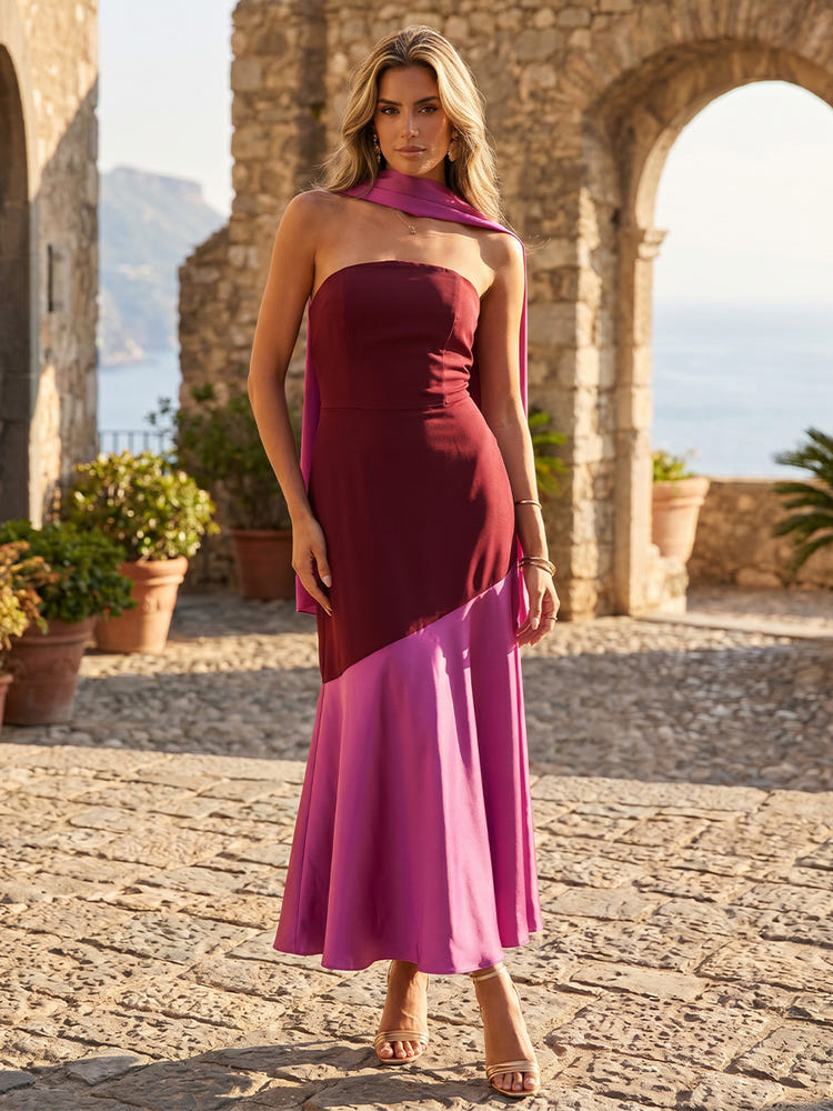 Gracins Satin Mermaid Strapless Wedding Guest Dresses with Scarf 2026