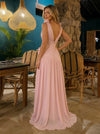 Chiffon A-Line Cowl Neck Formal Dresses with 3D Flowers